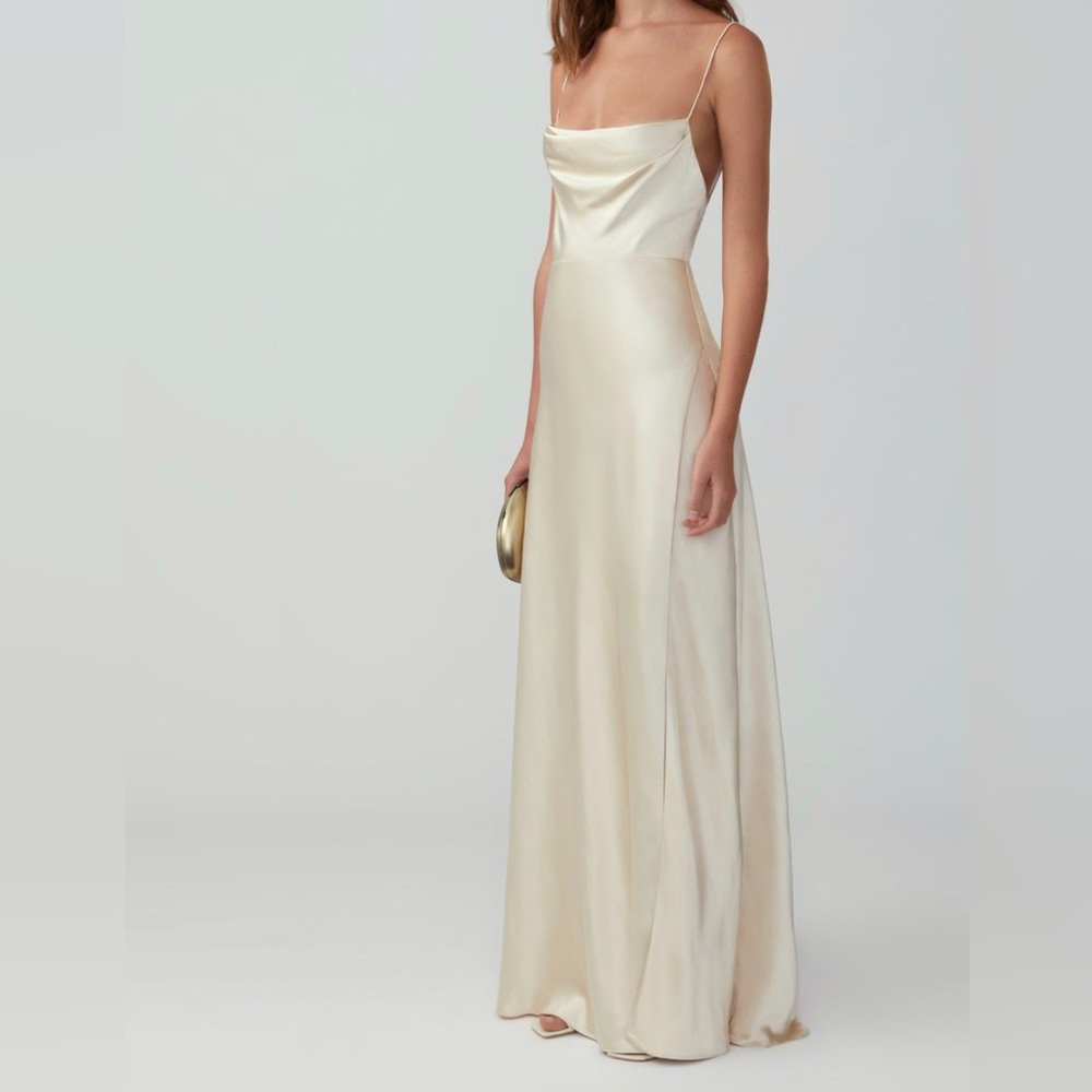 Fame & Partners Maxi Champagne Silk Dress - Bridesmaid - Wedding Guest